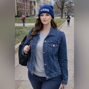 Vans Blue Knit Beanie Logo Watch Hat Streetwear Unisex EUC